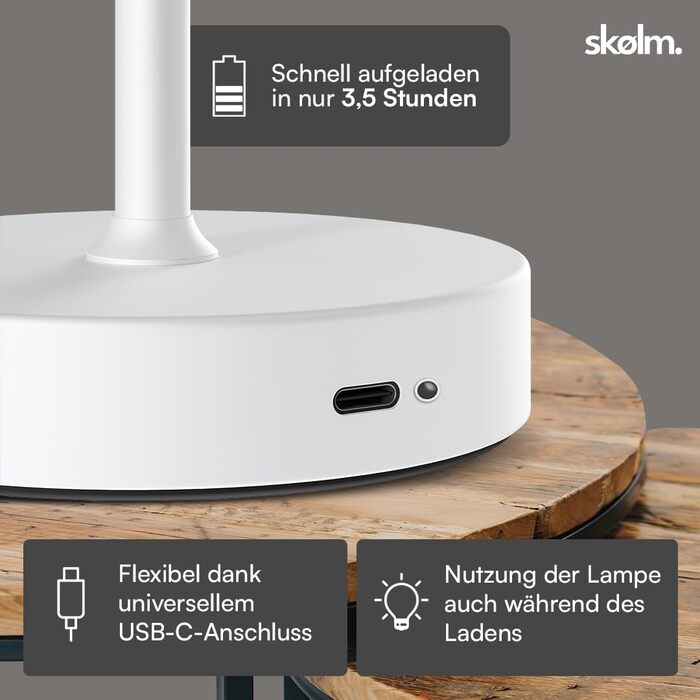 LED настільна лампа Skølm Aeriala: регульоване світло, USB-C зарядка, до 10 годин роботи, метал, тепле світло