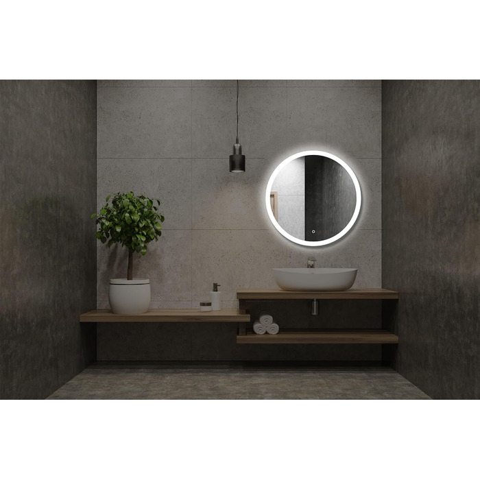 Круглий дзеркало для ванної кімнати 80 см з LED підсвічуванням та сенсорним вимикачем