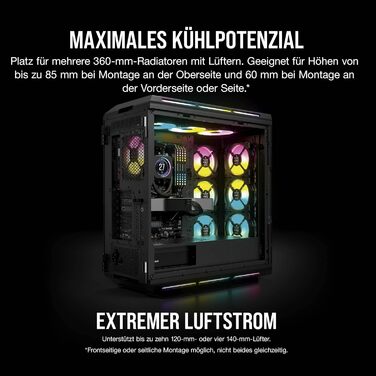 Корпус для ПК Corsair iCUE 5000T RGB, середній ATX, 208 адресованих RGB-LED, підтримка кількох 360-мм радіаторів, 3 вентилятори LL120 RGB, контролер COMMANDER CORE XT, чорний