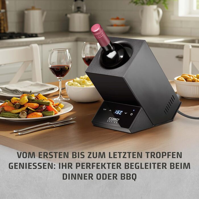 CASO WineCase One Black - Витримання вина: міні-холодильник для однієї пляшки, 5-18°C, діаметр до 9 см, сенсорне керування, чорне сталеве покриття