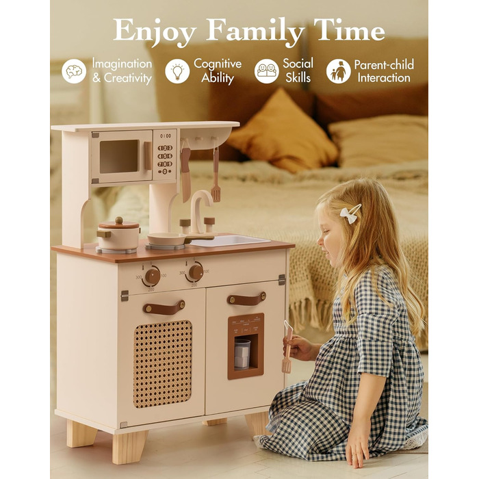 Дерев'яна дитяча кухня ROBOTIME з аксесуарами, ретро-дизайн, зелений, 3-8 років