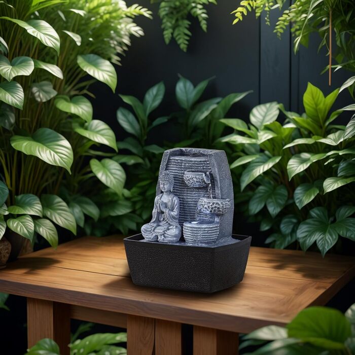 Кімнатний фонтан для дому у стилі Фен-Шуй з LED підсвічуванням, 24 см, сірий