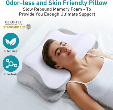 Ортопедична подушка Mokaloo для шиї та підтримки голови – Memory Foam, для сну на боці, спині та животі, з охолодженням, для зняття болю