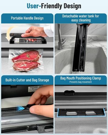 Професійний вакууматор для продуктів 12-в-1, 95кПа, з функцією безперервного вакуумування та подвійним швом, сріблястий (комплект: 1 рулон та 10 пакетів)