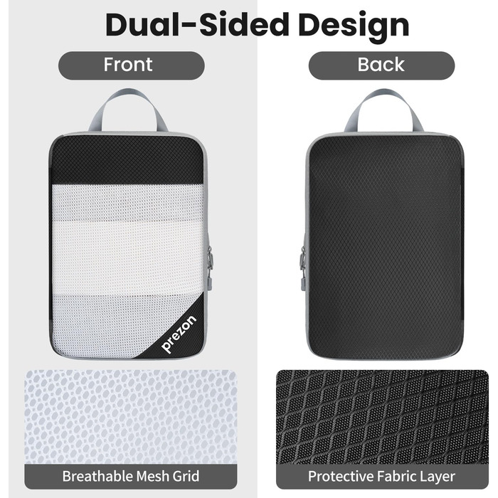 Набір компресійних органайзерів для одягу в подорож 6 шт, прозорі пакувальні куби для валізи, легкі та міцні органайзери для багажу, чорні