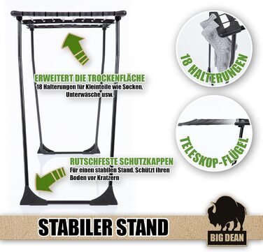 Розкладна сушилка для білизни BigDean 20 м сушильної поверхні, чорна, XXL з прищіпками для дрібної білизни