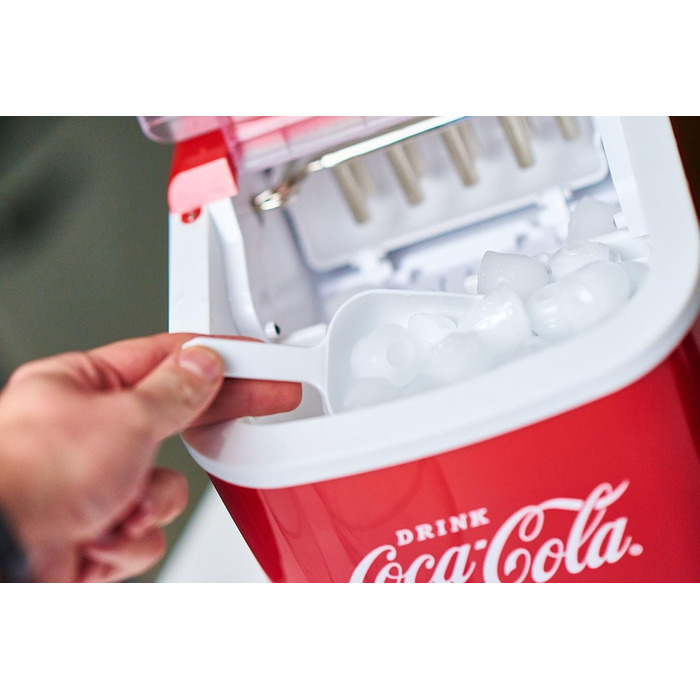 Льодогенератор Salco Coca Cola, 10 кг/день, 2 розміри льоду, ретро дизайн, портативний, червоний, для коктейлів та напоїв