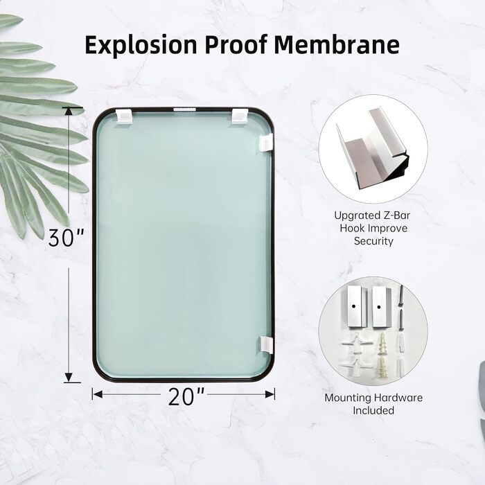 Дзеркало для ванної кімнати на стіну з круглим кутом та коричневим металевим каркасом, 76.2 x 50.8 см, бронза, для ванної, передпокою, вітальні, спальні