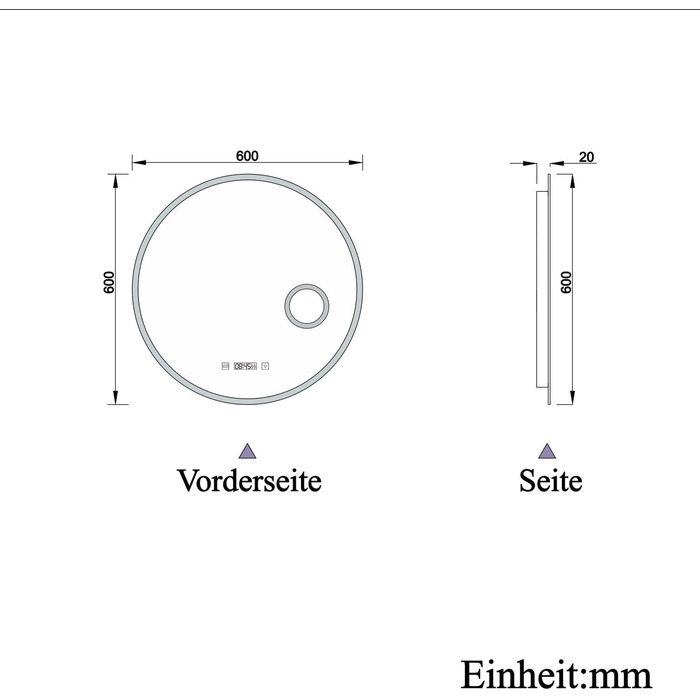 Круглий LED дзеркало для ванної кімнати 70 см з підсвічуванням, сенсорне управління, протитуманне покриття, Alpha серія, холодний білий світло, 60x60 см, 3 режими освітлення (дзеркало+годинник)