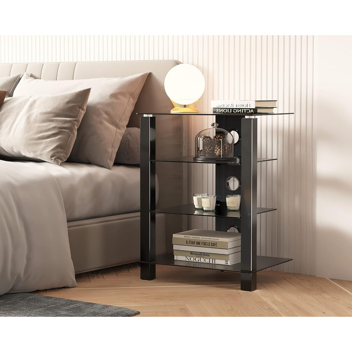 Стельова полиця FITUEYES для телевізора та аудіоапаратури з регульованою висотою, скло та алюміній