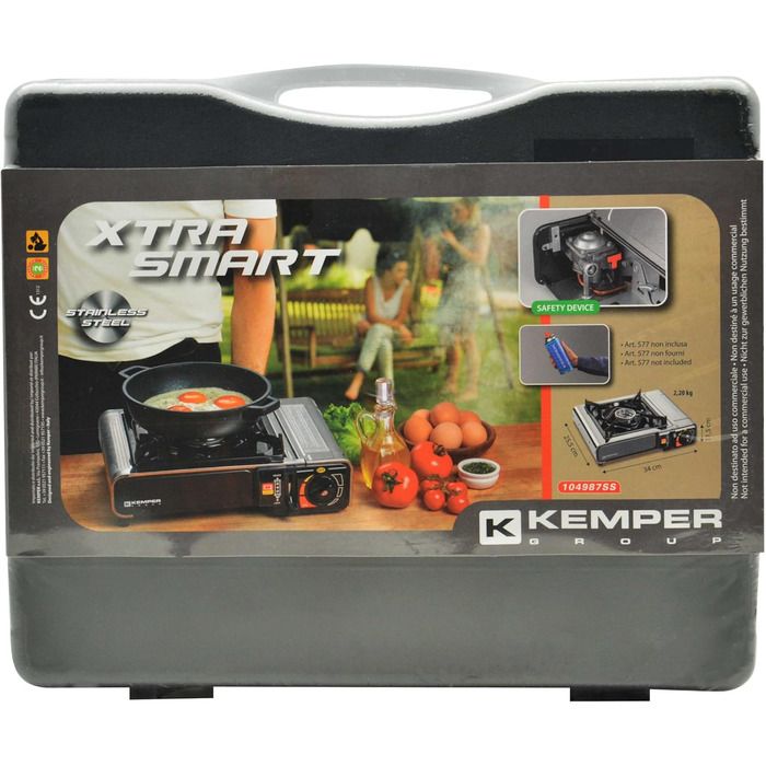 Газовий нагрівач KEMPER Nomade з нержавіючої сталі, 1900 Вт, Piezo-запалювання, подвійний захист, у кейсі