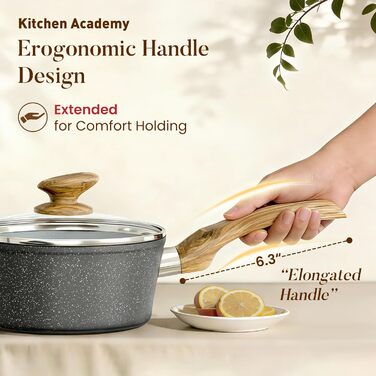 Набір каструль Kitchen Academy Induktion 12 шт. з нержавіючої сталі, сірий граніт, антипригарне покриття, PFOA & PFOS-free