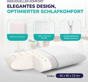Ортопедична подушка ZenPur для шиї та плечей 40x60x13 см з Memory Foam, сертифікат Oeko-Tex, бежева