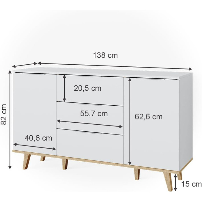 Комод Vicco Nautica, білий/антрацит, 138x82 см, 3 шухляди