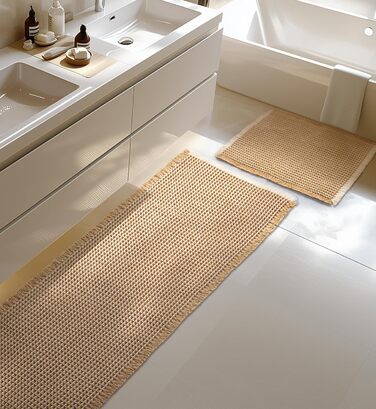 Набір килимків для ванної кімнати, антиковзаючі, бохо-стиль, 2 шт. (51x120 см + 41x61 см), коричнево-білі