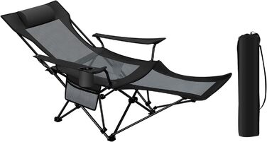 Крісло для кемпінгу WOLTU складне, крісло для риболовлі складне ультралегке, шезлонг складаний стілець розкладний стілець, шезлонг пляжний шезлонг з регульованою спинкою підставка для ніг, 150 кг CPS8162 (чорний сірий)