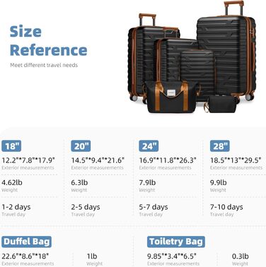 Набір валіз LARVENDER 6 шт. з жорсткою обшивкою, легкий ABS, розширюваний, міцний, ручна поклажа, 4 колеса, TSA-замок, з сумкою та косметичкою, білий/коричневий