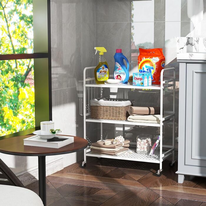 Металевий сервісний візок HDANI з 3 рівнями, на коліщатках, 48x30x75 см, для кухні, бару, ванної кімнати