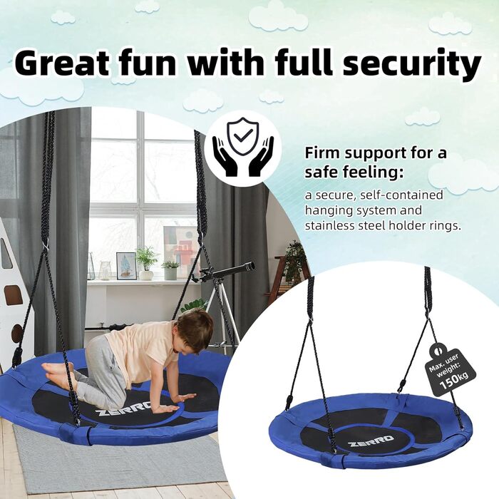 Сітчаста гойдалка ZERRO для дітей та дорослих, Ø120см, регульована висота, до 150кг (Блакитна)