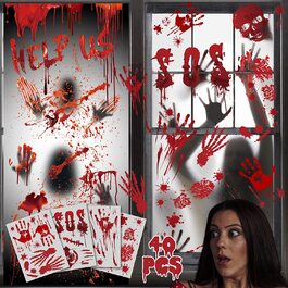 Прикраса на Хелловін наклейки жахів плакат, гігантські відбитки рук зомбі силуети вікна прикраса будинку з привидами (60 символів)