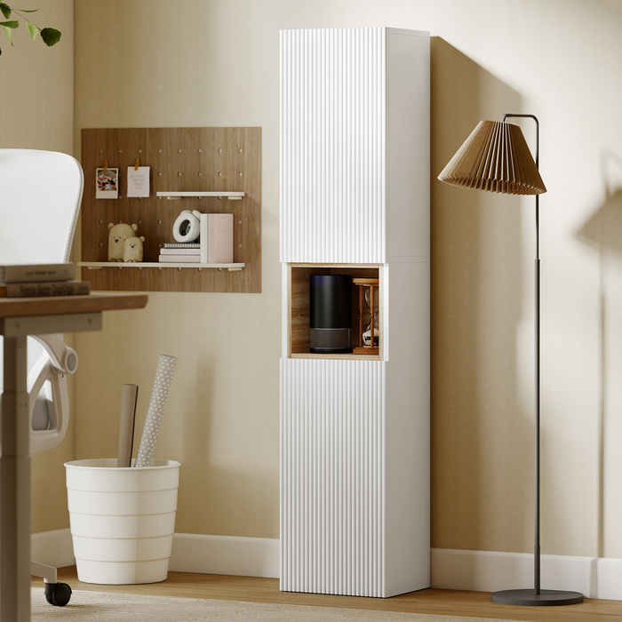 Вільна шафа для ванної кімнати з 2 дверцятами та відкритою полицею, біла