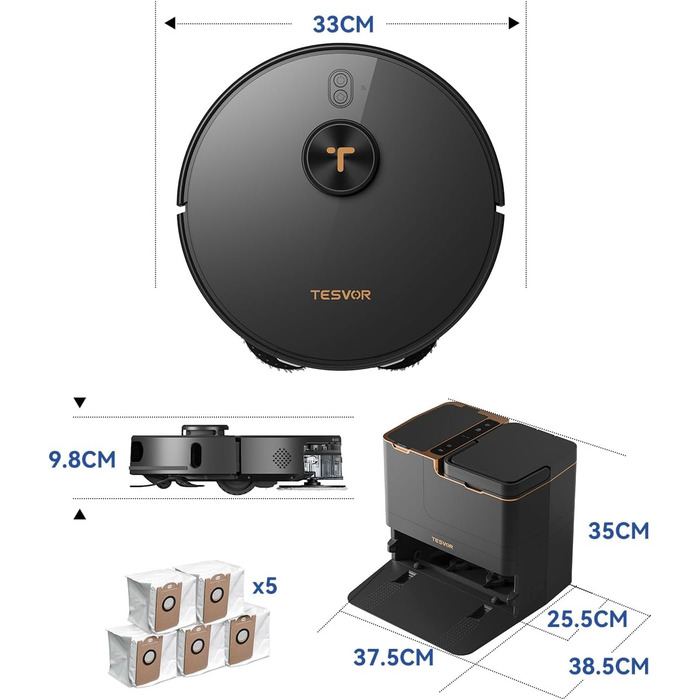 Робот-пилосос Tesvor S8 Pro з функцією миття - 8000Pa, 3в1, LiDAR-навігація, 240 хв роботи, керування через додаток/Alexa, для шерсті тварин, килимів та твердих підлог