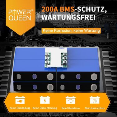 Акумуляторна батарея Power Queen LiFePO4 12.8V100Ah з Bluetooth RV190, понад 4000 часу глибокого циклу, довговічна батарея, ідеальна для автофургонів, автофургонів, тролінгового мотора та кемпінгу (12V300Ah)