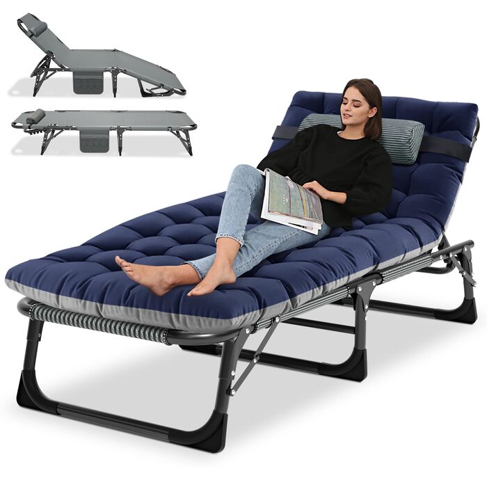 Складаний лежак для саду, 200 кг, з матрацом та підголівником, для балкону, саду, кемпінгу, блакитний