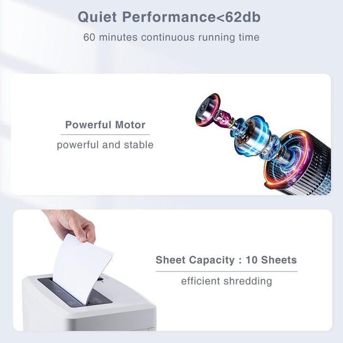 Шредер для паперу P4 з перехресним різанням: 60 хв безперервної роботи, знищення кредитних карт та скріпок. Офісний та домашній шредер з 21л контейнером, тихий, білий (бежевий, 10 аркушів)