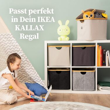 HENNEZ HENNEZ кошик для зберігання Кошики, сумісні з IKEA KALLAX Полиця - Кошик для зберігання деревини Дрібний антрацит - Ящик для зберігання Полиця Кошик для зберігання - Коробка для паперу Кошик з фетру Складний кошик для білизни (40 л з кришкою, бежев