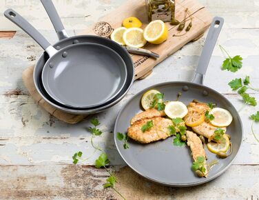 Сковорода GreenPan Melbourne з керамічним покриттям, індукційна, алюміній, Quartz Grey (39 x 21.3 x 6.8 см)