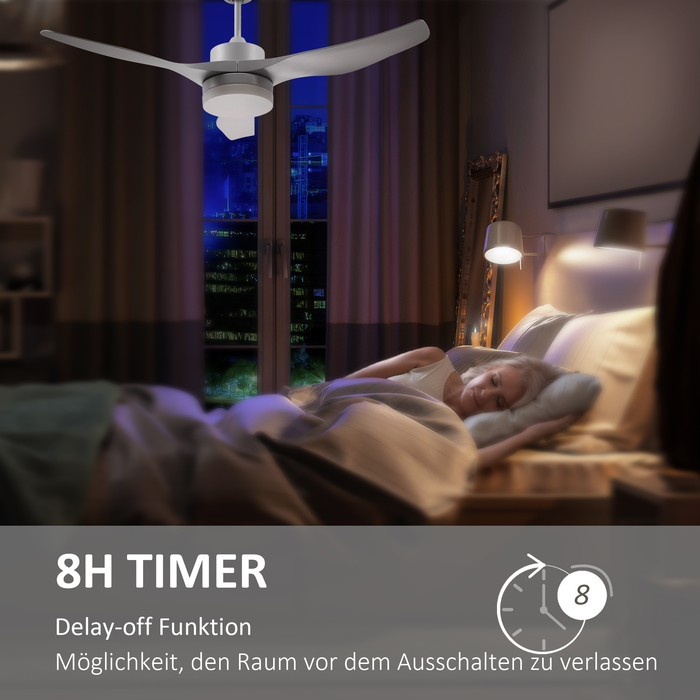 Вентилятор стельовий HOMCOM з LED-підсвіткою, 2-в-1, з таймером та пультом дистанційного керування. Білий стельовий світильник-вентилятор.