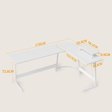 Ігровий стіл Cubiker 120x120x75см, кутовий письмовий стіл L-подібної форми з підставкою для монітора, 170x120см, білий