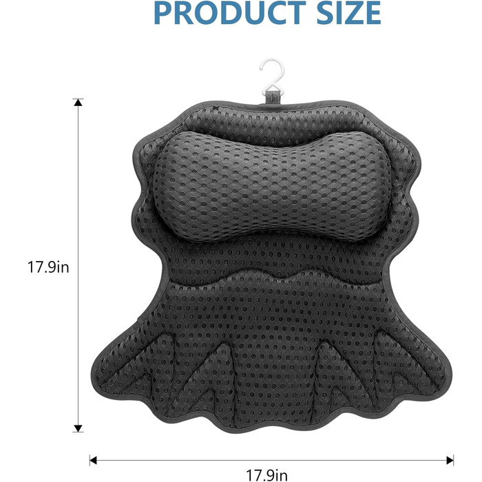 Подушка для ванни SetSail, анатомічна, з 6 присосками, чорна