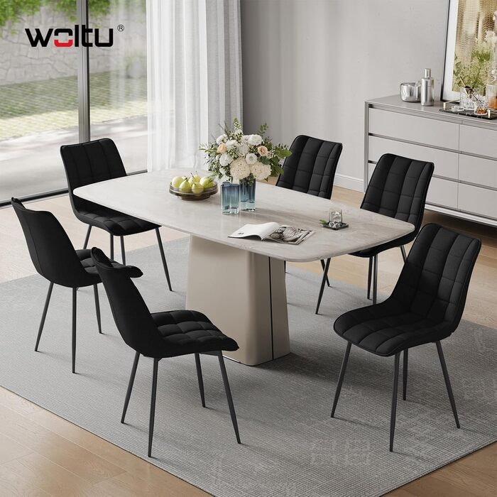 Набір з 2-х кухонних стільців WOLTU для вітальні, кухні, їдальні, чорного кольору, з м'якою спинкою та сидінням з льону, металеві ніжки, до 150 кг