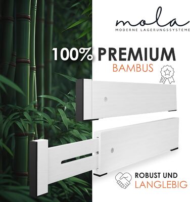 Органайзери для шухляд Mola Premium, набір 4 шт, білий, бамбук, регульовані, з антиковзаючою підкладкою