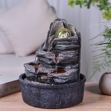 Джерело води Zen'Light Zimmerbrunnen: природний водоспад зі каменями та LED-підсвіткою для медитації та релаксації. Декоративний фонтан для дому, Feng Shui, H 23см (Luberon)