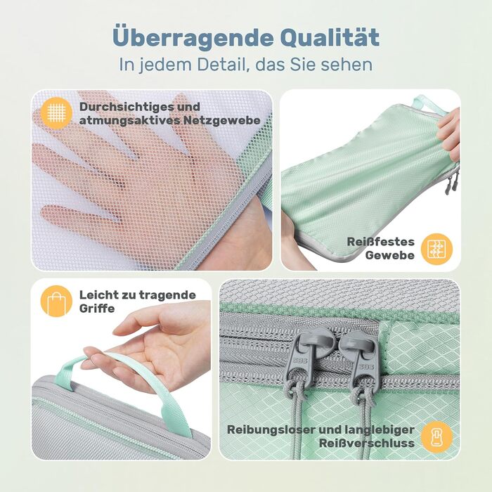 Набір компресійних органайзерів для подорожей Packing Cubes, 8 шт, для валізи та рюкзака, м'ятно-зелений