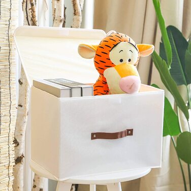 Коробка для зберігання Yawinhe з 3 предметів з кришкою, складна кошик для зберігання одягу з лляної тканини для рушників, книг, іграшок, одягу (45x30x30 см, білого кольору)