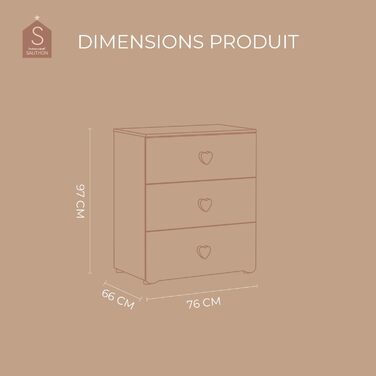 Комод для пеленання Baby Price New Basic з 3 шухлядами, з ручкою-кулькою, білий, Cœur Rose