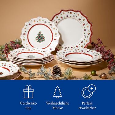 Villeroy & Boch Toy's Delight: Сніданок на двох - сервіз для двох осіб (6 предметів), білий/червоний. Ідеальний для святкування Різдва! Преміум-посуд з порцеляни.