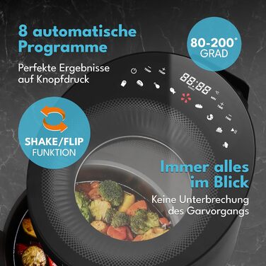 Фритюрниця без олії LEBENLANG 5L, 1500W з рецептами та 8 програмами | Електрична фритюрниця, аір-фрай, гріль