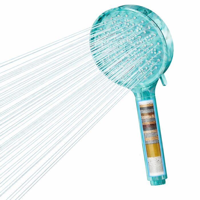 Фільтр для душу Cobbe зі шлангом, ручна лійка з 3 вугільними фільтрами, душова лійка з 6 режимами, високонапірний економічний душовий насадок з фільтром від накипу для жорсткої води, видаляє 99% хлору (зелений)
