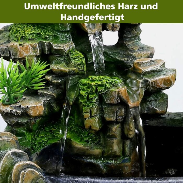 Кімнатний фонтан Zimmerbrunnen з LED підсвічуванням та водоспадом, з полирезину, з насосом