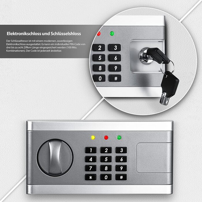 KESSER® Електронний сейф | 38x30x30 см | з батарейним відсіком | Вбудоване освітлення | Сейф для підлоги та стіни | Меблевий сейф | Сріблястий