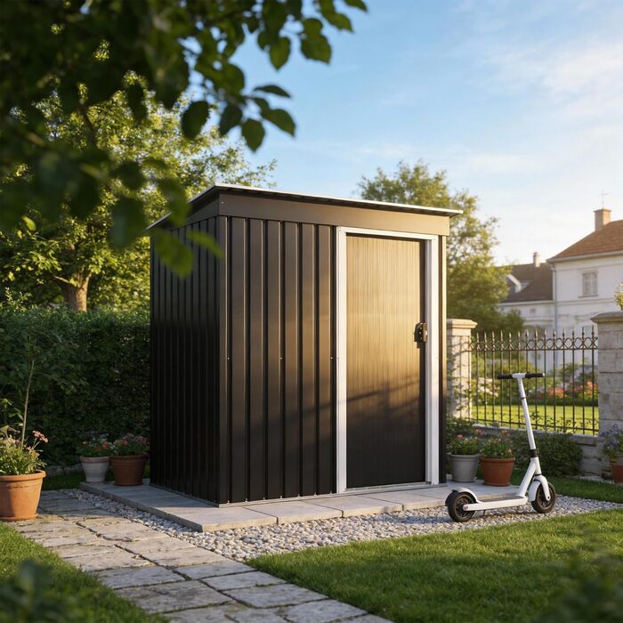 Сарай металевий Devoko 96x98x160 см для саду, тераси, з похилим дахом, антрацит. Комплект: рукавички, замок.