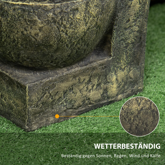 Фонтанчик, 3 режими, стійкий до погодних умов, 25 см x 24 см x 60 см, Сірий