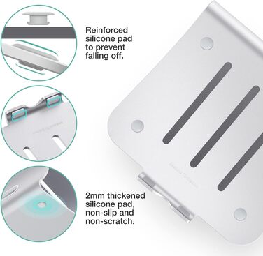 Підставка для ноутбука з алюмінію, Heat-Vent для MacBook Air/Pro, Dell, HP, Lenovo, Microsoft Surface, Samsung, 11-16 дюймів, сірий (патентована) (102S-Silver)