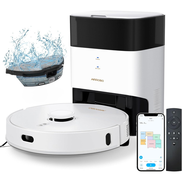 Робот-пилосос AIRROBO GT21 з функцією миття: потужний робот-пилосос з док-станцією 5л, LiDAR навігація, 180 хв роботи, автоматичне порожнення, керування через додаток