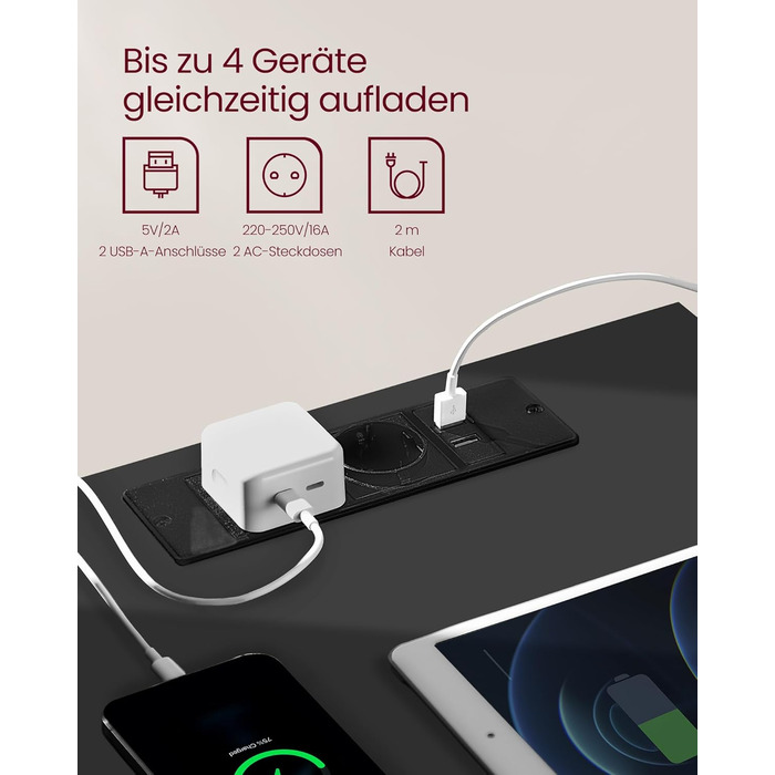 VASAGLE тумбочка з USB зарядкою, безінструментальна збірка, спальня, з шухлядою, чорна-капучино LET777B04